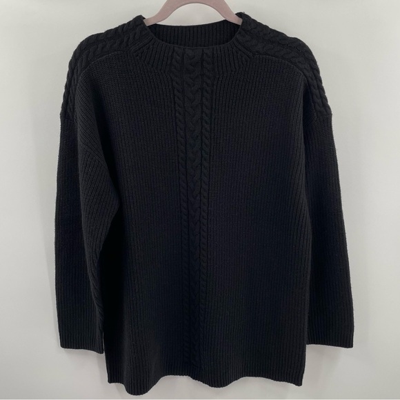 NWT Talbots PXL Lambswool Nylon Cable Knit Crew Neck Long Sleeve Black Sweater - Picture 1 of 8